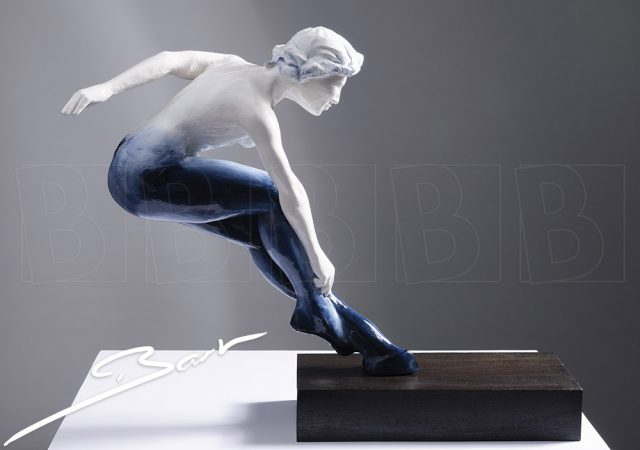 Sculpture of a mythical creature, a Nymph, running or jumping, landing on one hoof