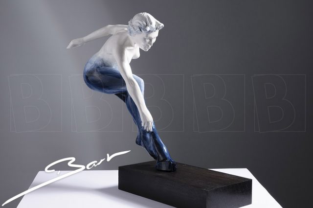 Sculpture of a mythical creature, a Nymph, running or jumping, landing on one hoof