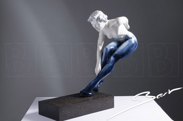 Sculpture of a mythical creature, a Nymph, running or jumping, landing on one hoof