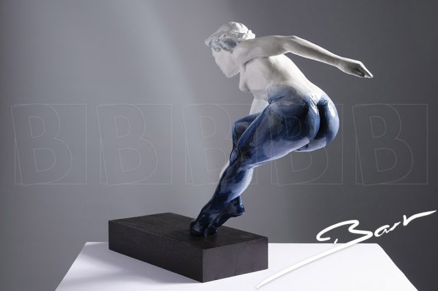 Sculpture of a mythical creature, a Nymph, running or jumping, landing on one hoof