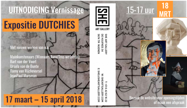 Uitnodiging voor de vernissage van de expositie Dutchies bij SHE-ART in Nuenen